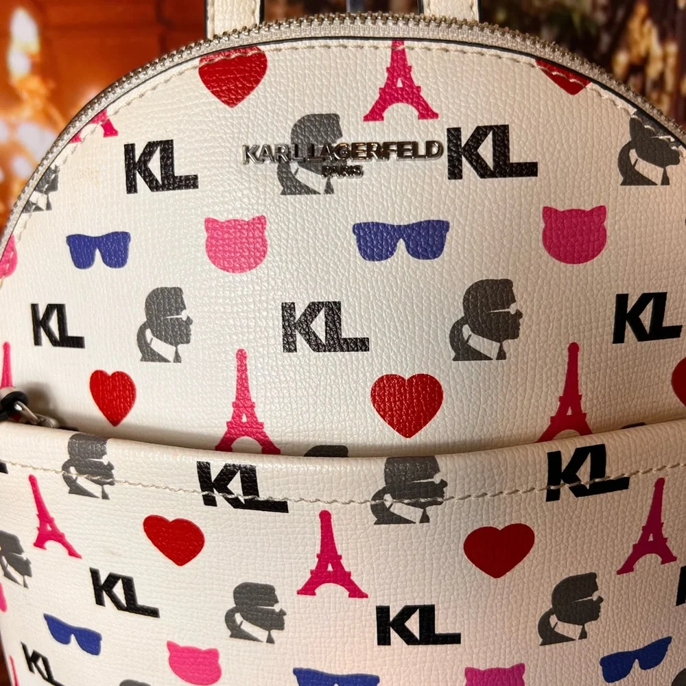 Karl Lagerfeld Effiel Tower Paris Mini White Patterned Backpack 🏴󠁧󠁢󠁥󠁮󠁧󠁿